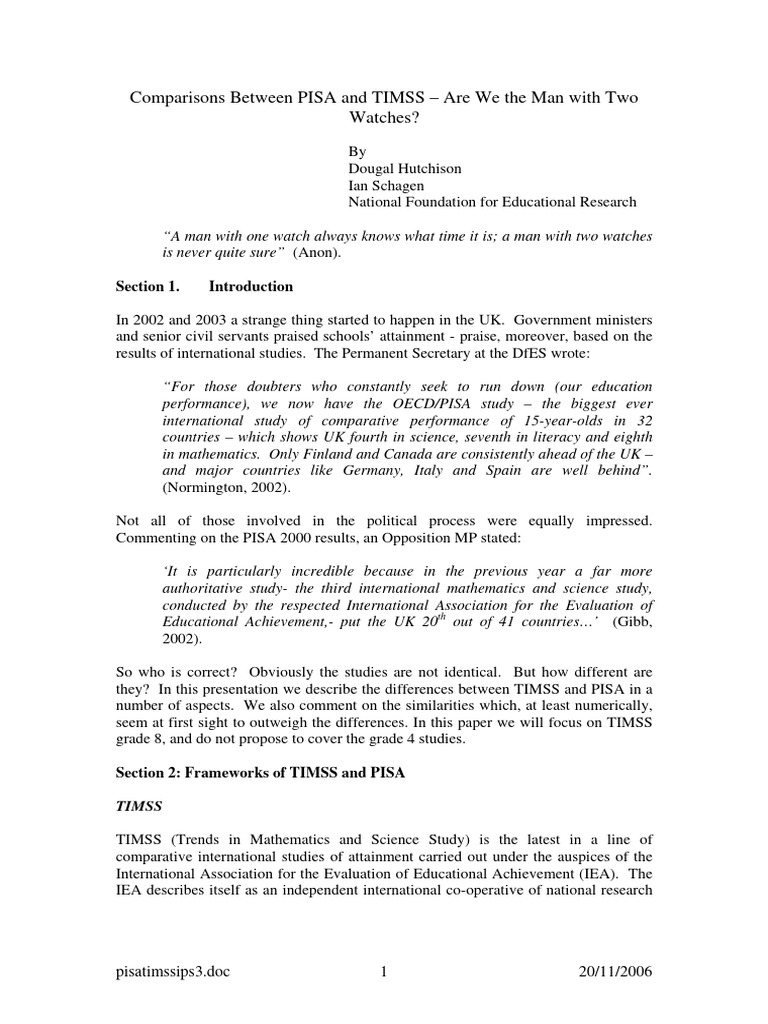 PISA vs TIMSS: Key Differences Explained | PDF | Programme For ...