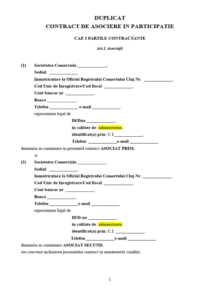 CONTRACT ASOCIERE Model | PDF