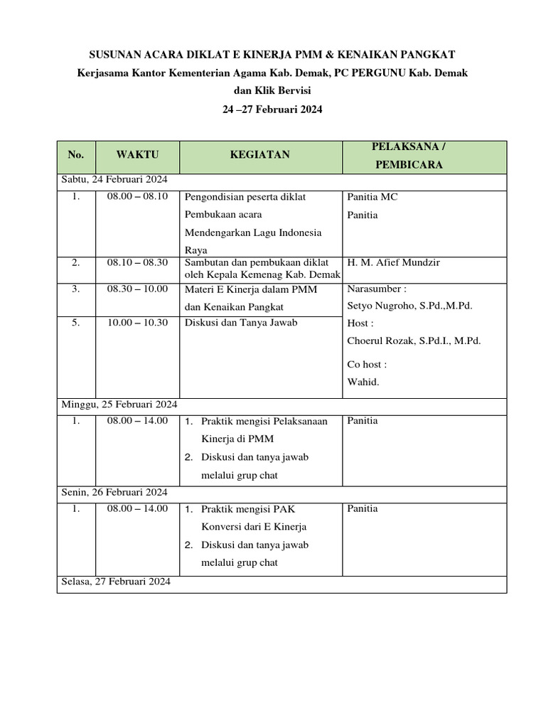 Susunan Acara Diklat 24 Feb 24 | PDF