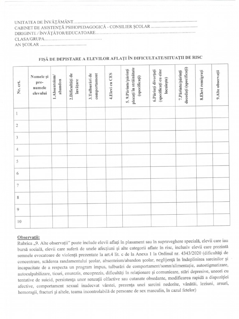 Fișa Depistare Riscuri | PDF