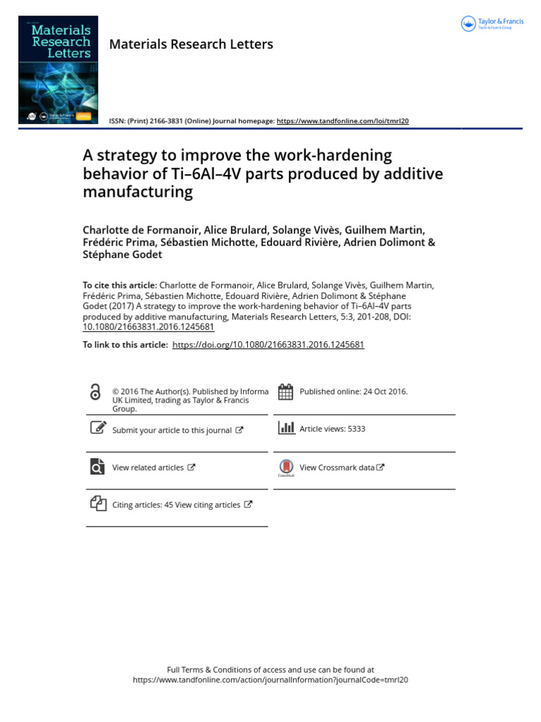Enhancing Work-Hardening in Ti-6Al-4V | PDF | Heat Treating | Strength ...