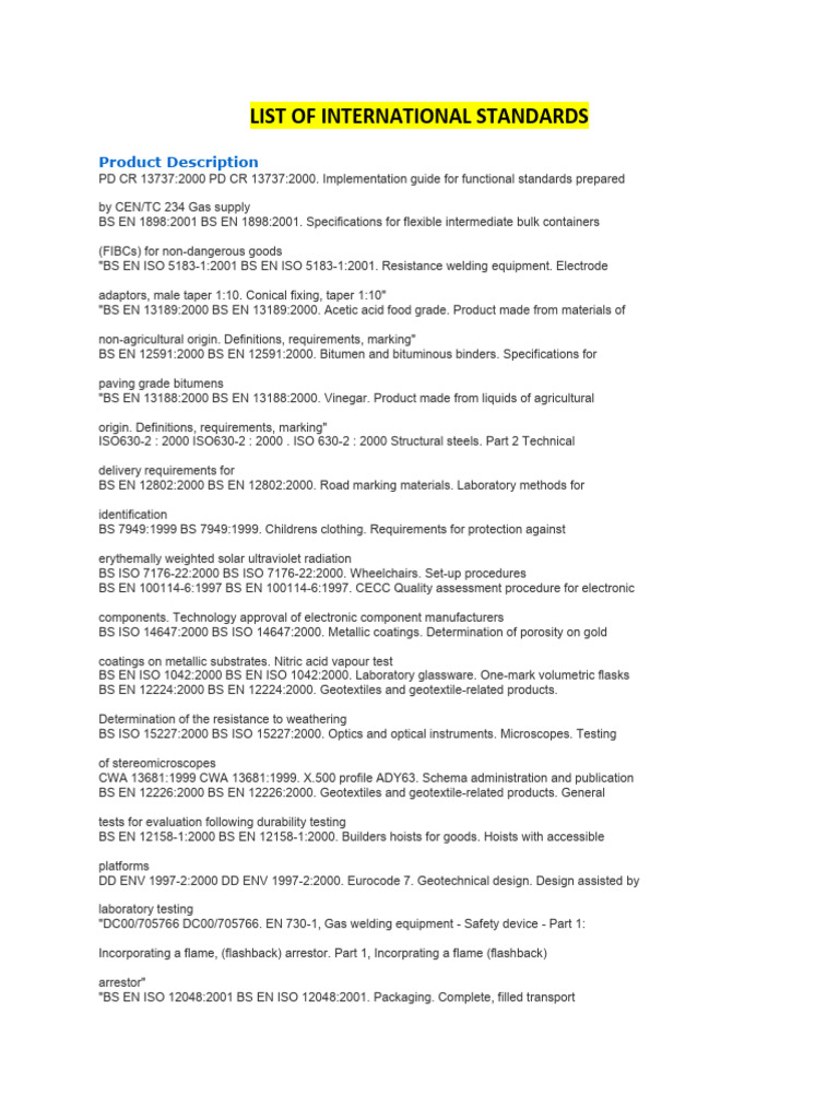 International Standards List 2000 | PDF | Pipe (Fluid Conveyance) | Welding