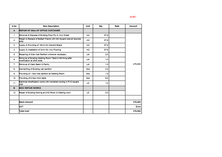 Office Container Repair Estimate | PDF