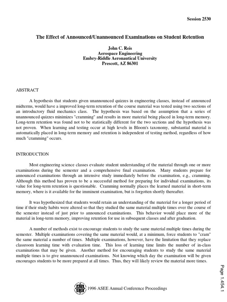 The Effect of Announced Unannounced Examinations On Student Retention ...
