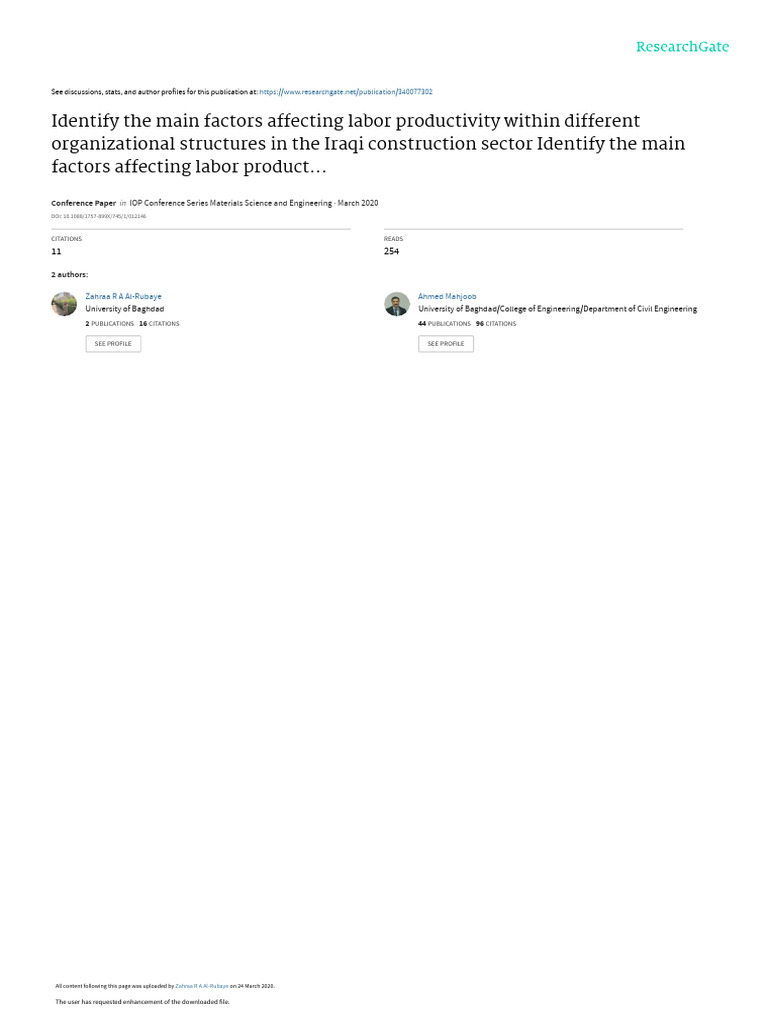 Factors Influencing Labor Productivity in Iraqi Construction | PDF ...