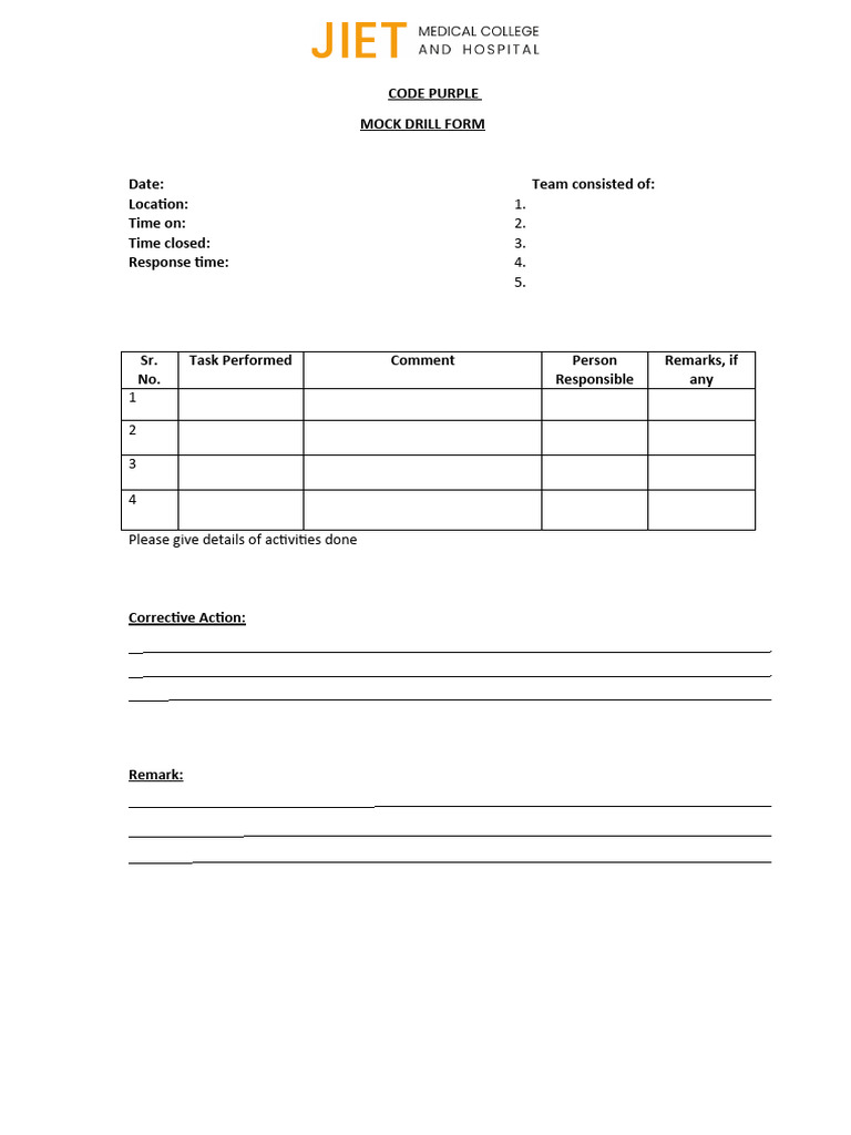 Code Purple Mock Drill Report | PDF