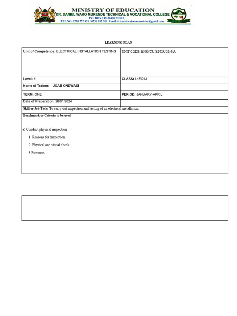 Electrical Testing Training Plan | PDF | Electrical Wiring