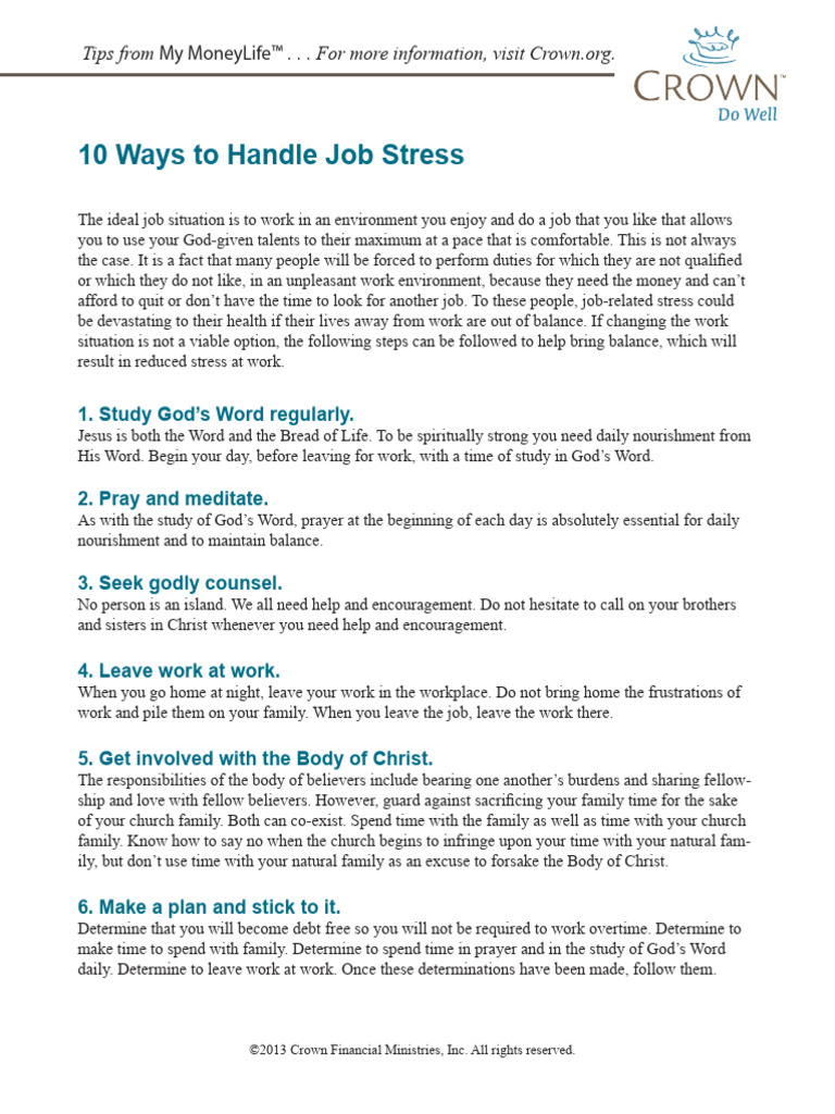 10 Ways To Handle Job Stress | PDF | Self-Improvement | Lifestyle