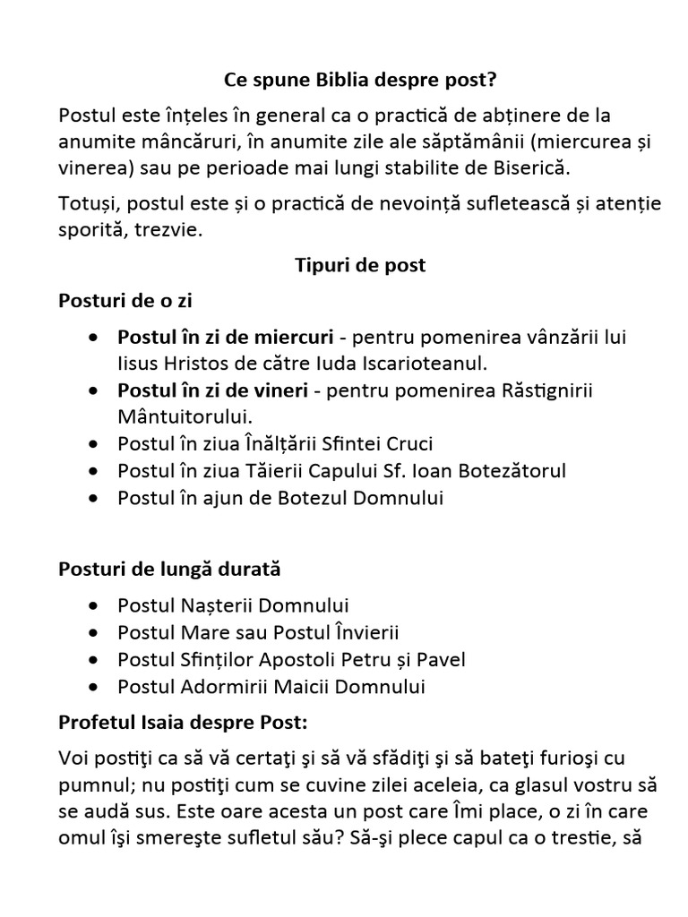 Ce Spune Biblia Despre Post | PDF