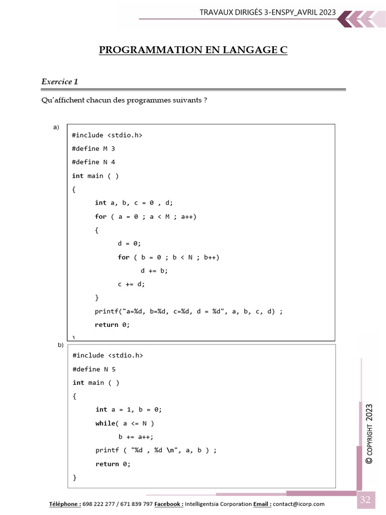 Programmation en C : Exercices pratiques | PDF | Programmation ...