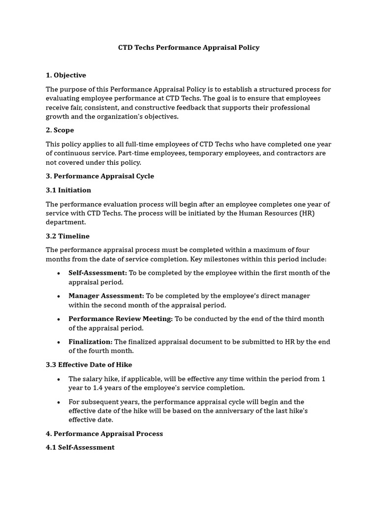 CTD Techs Employee Performance Policy | PDF | Performance Appraisal ...