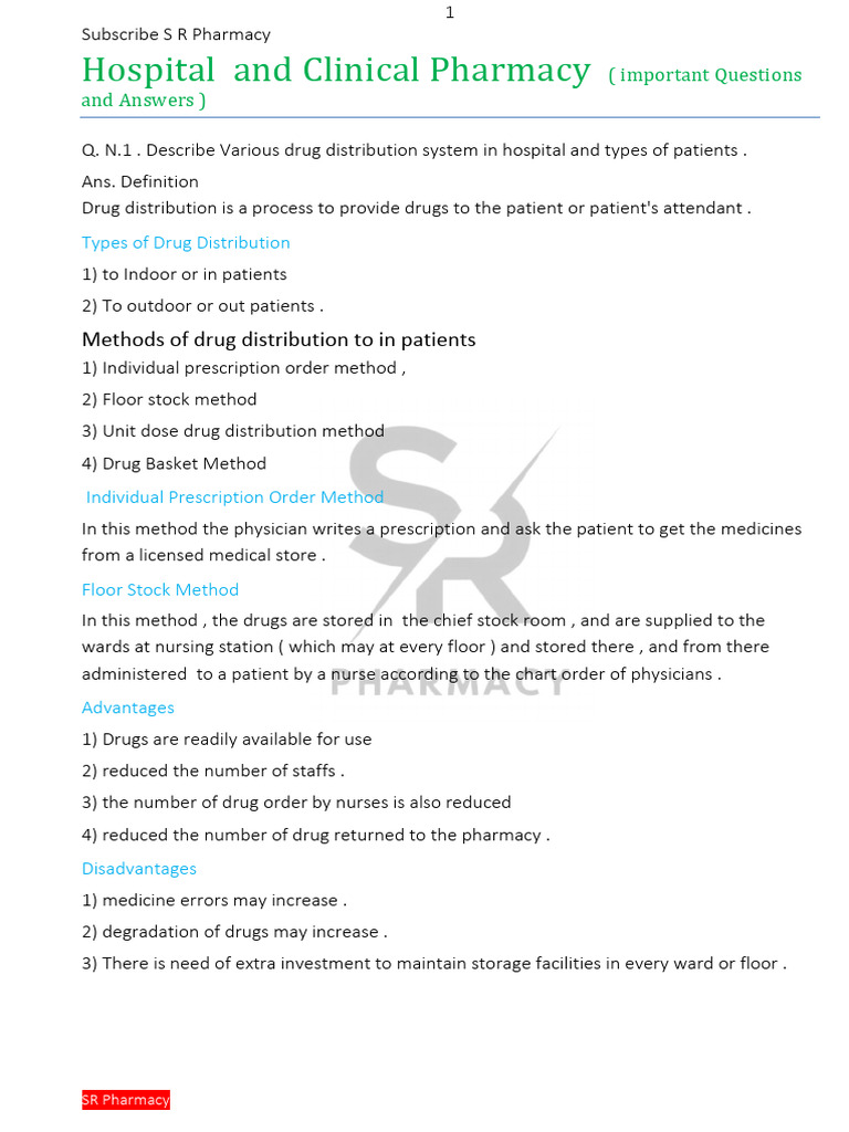 Hospital Pharmacy Drug Distribution Methods | PDF | Pharmacy | Medical ...