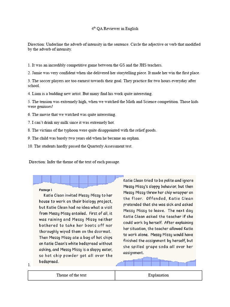 Adverb Intensity Review Exercises | PDF | Language Arts & Discipline