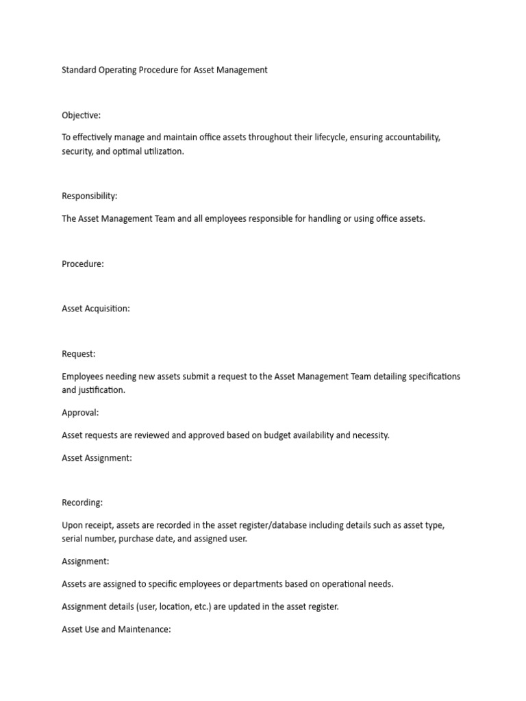 asset sop | PDF | Asset Management | Audit