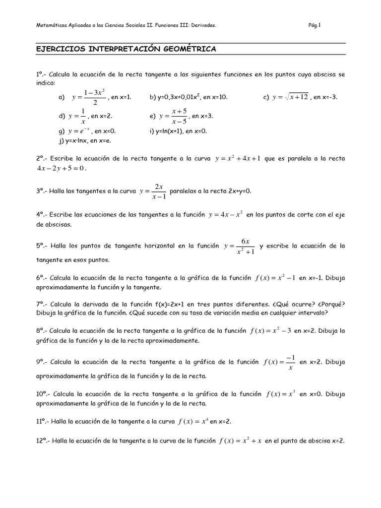 Ejercicios de Recta Tangente Resueltos | PDF | Línea (geometría) | Tangente