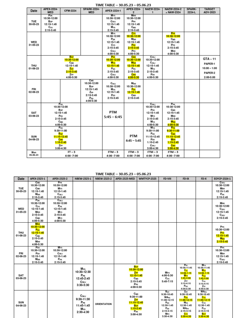 Weekly Class Schedule: May 30 - June 5 | PDF