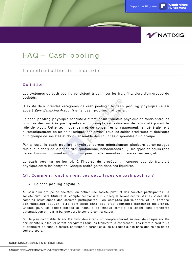 Définition du Cash Pooling | PDF | Banques | Comptabilité