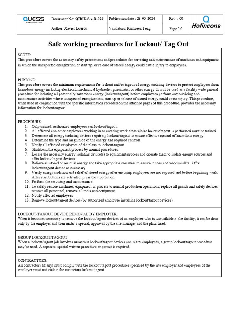 Lockout Tagout Program (Short Ver) | PDF | Labor Relations | Workplace