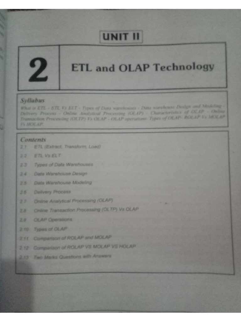 CCS341 Data Warehousing Unit 2 Notes | PDF