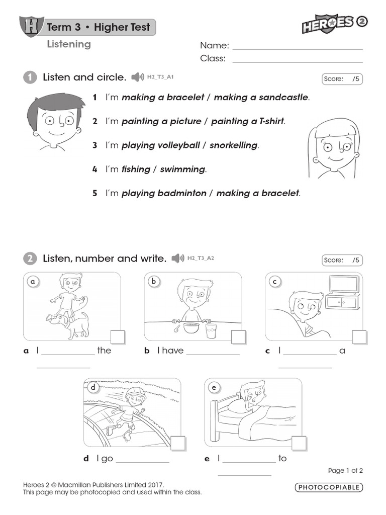 Term 3 Listening & Writing Test | PDF