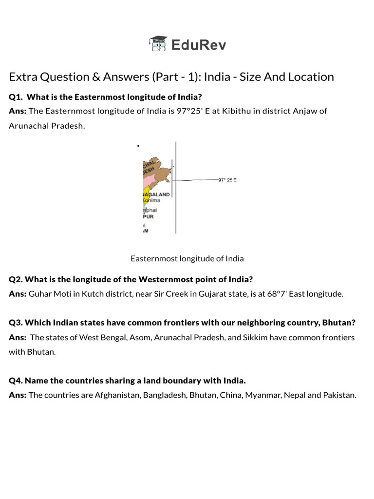 Class 9 Geography Chapter 1 Extra Question Answers - India - Size and ...