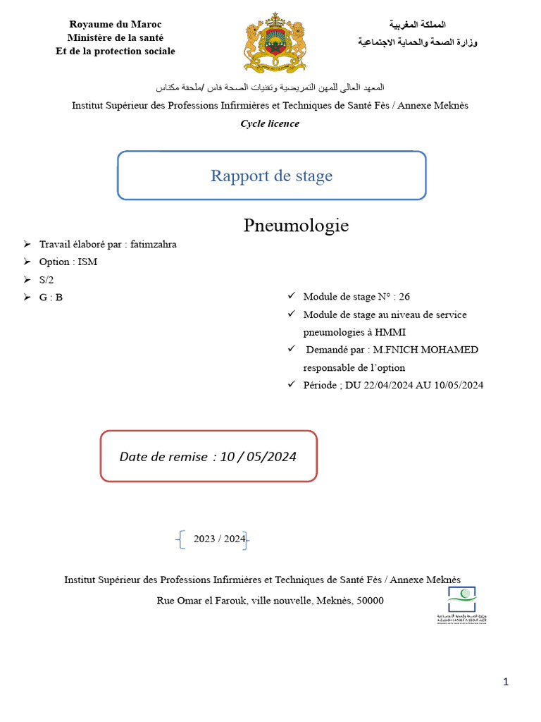 Rapport de stage en pneumologie 2024 | PDF | Tuberculose | Allaitement