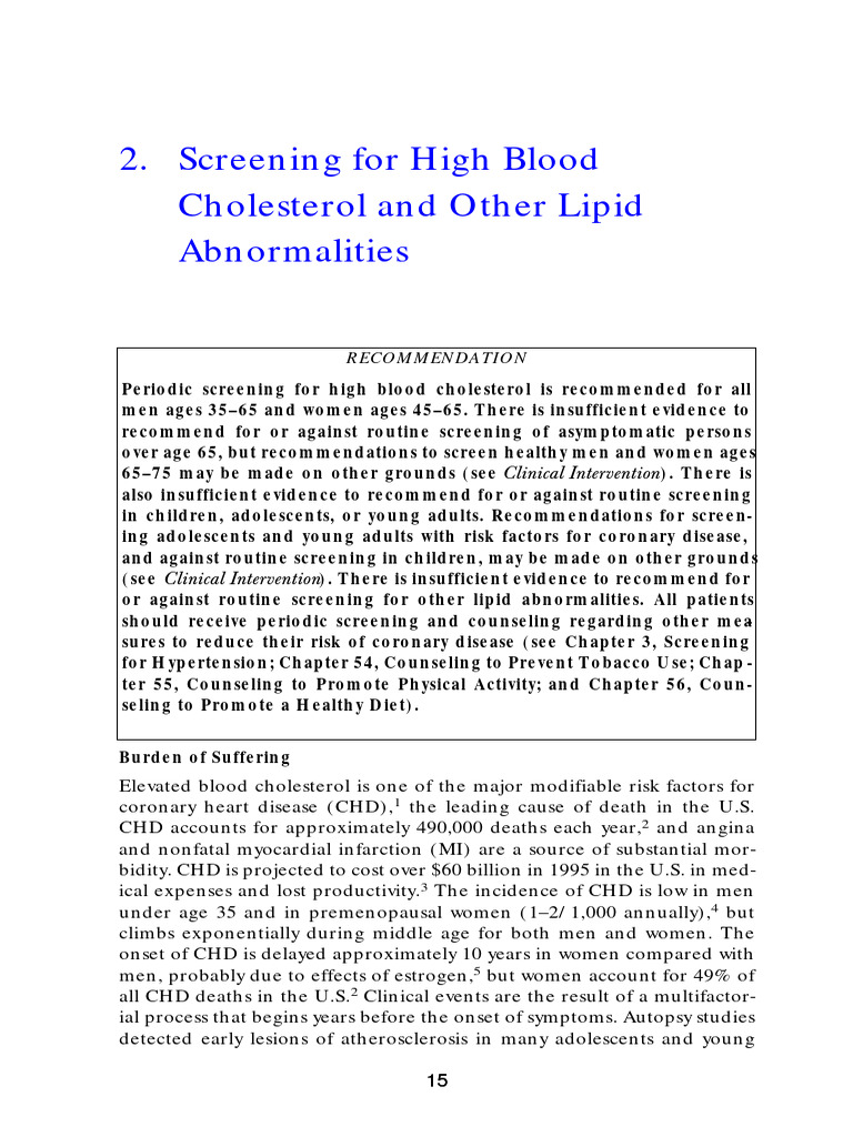 High Blood Cholesterol Screening Guidelines | PDF | High Density ...
