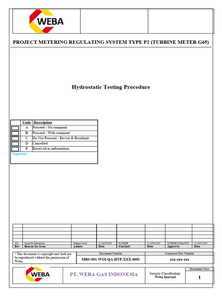 11.5 - Metode Kerja Hydrostatic Testing Procedure | PDF | Valve | Pipe ...