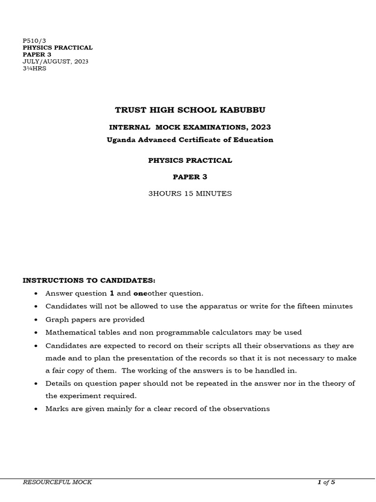 S6 Physics Paper 3 Download Free Pdf Pendulum Metrology