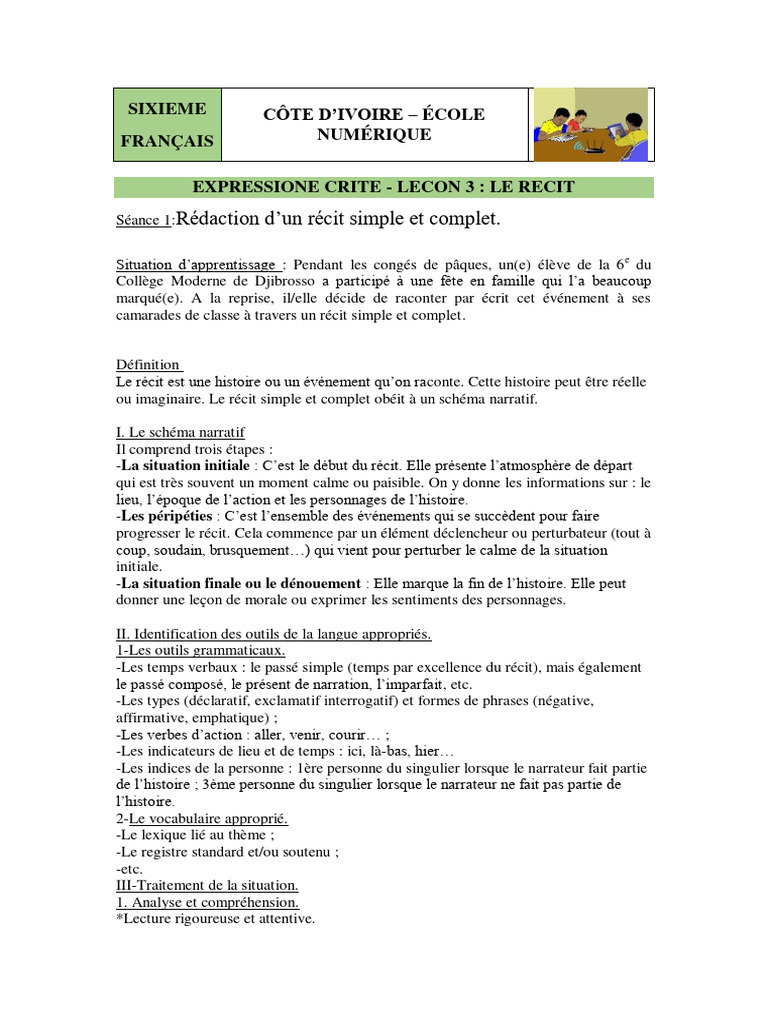 Rédaction d'un récit simple et complet | PDF