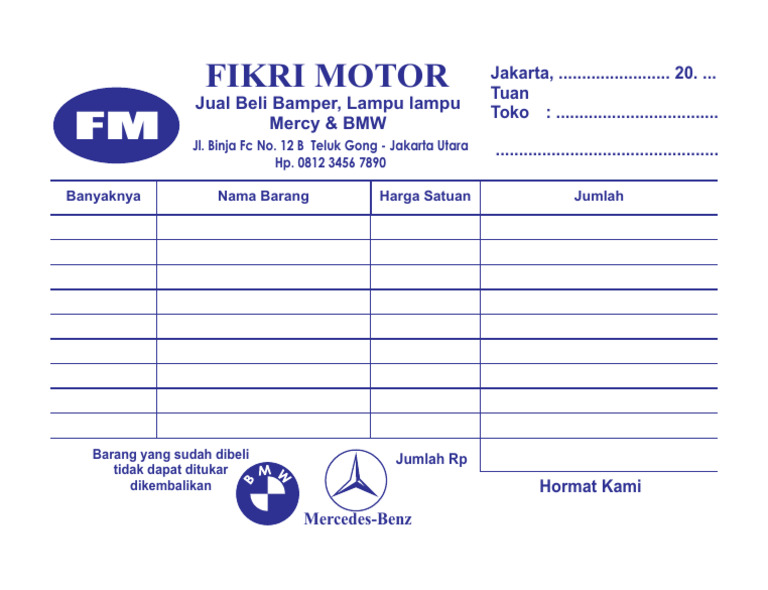 Nota Pembayaran Fikri Motor Jakarta | PDF