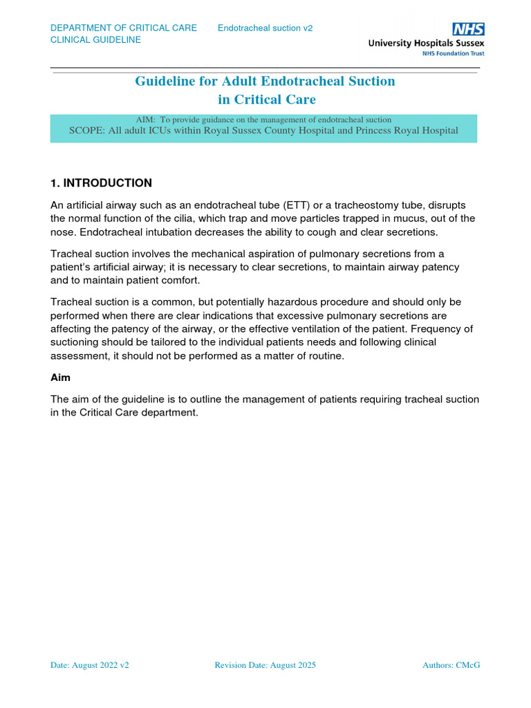 Endotracheal Suction Guidelines for ICU | PDF | Intensive Care Medicine ...