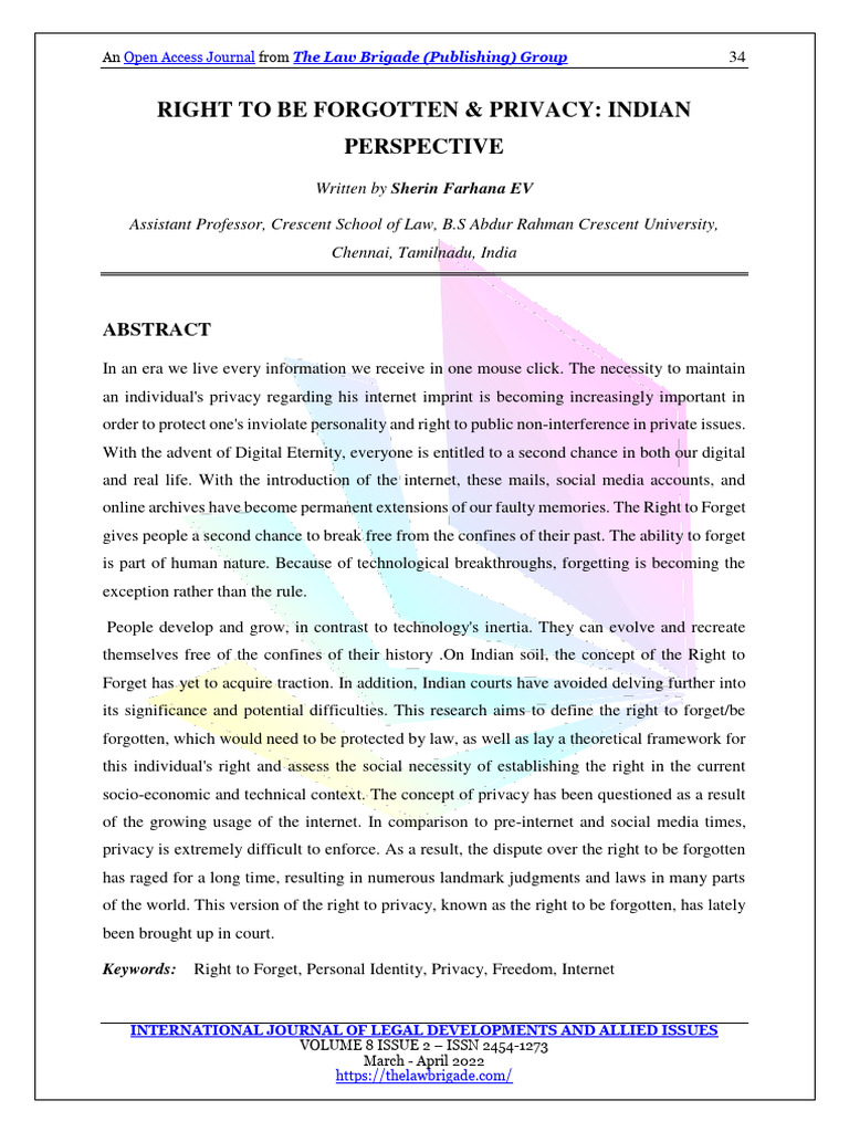 Right to be Forgotten in India | PDF | Privacy | Right To Privacy