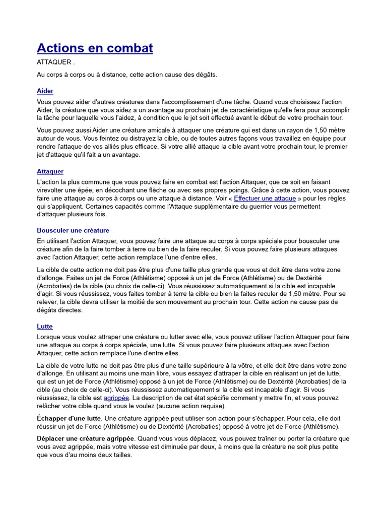 Actions de combat dans les jeux de rôle | PDF | Vitesse