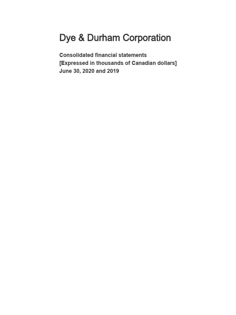 Dye Durham Corporation FY2020 VF | PDF | Audit | Depreciation