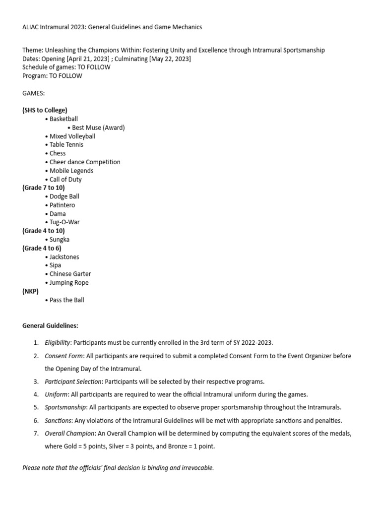 General Guidelines Game Mechanics | PDF | Ball Games | Entertainment