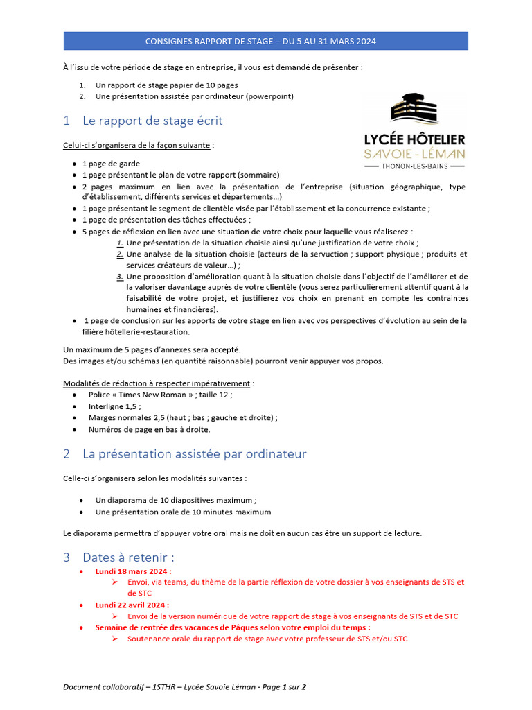 Lexique pour Rapport de Stage 2024 | PDF | Lexique | Mise en page