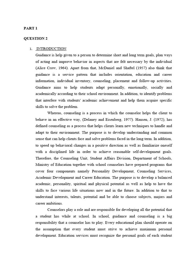 PART 1 - Question 2 | PDF | Counseling Psychology | School Counselor