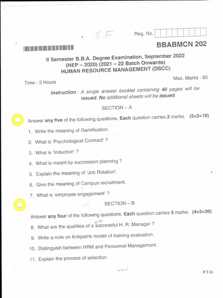BBA II Semester Human Resource Management NEP September 2022 | PDF