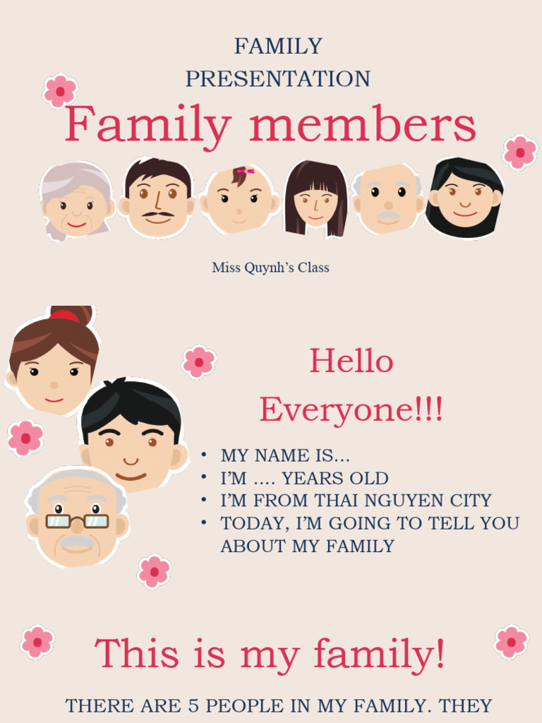 English Family Members Education Presentation in Beige Red Simple Cute ...