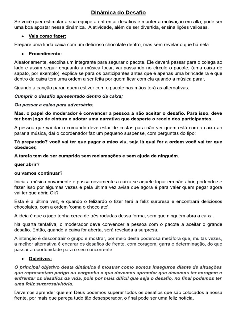 Dinâmica Do Desafio Pdf