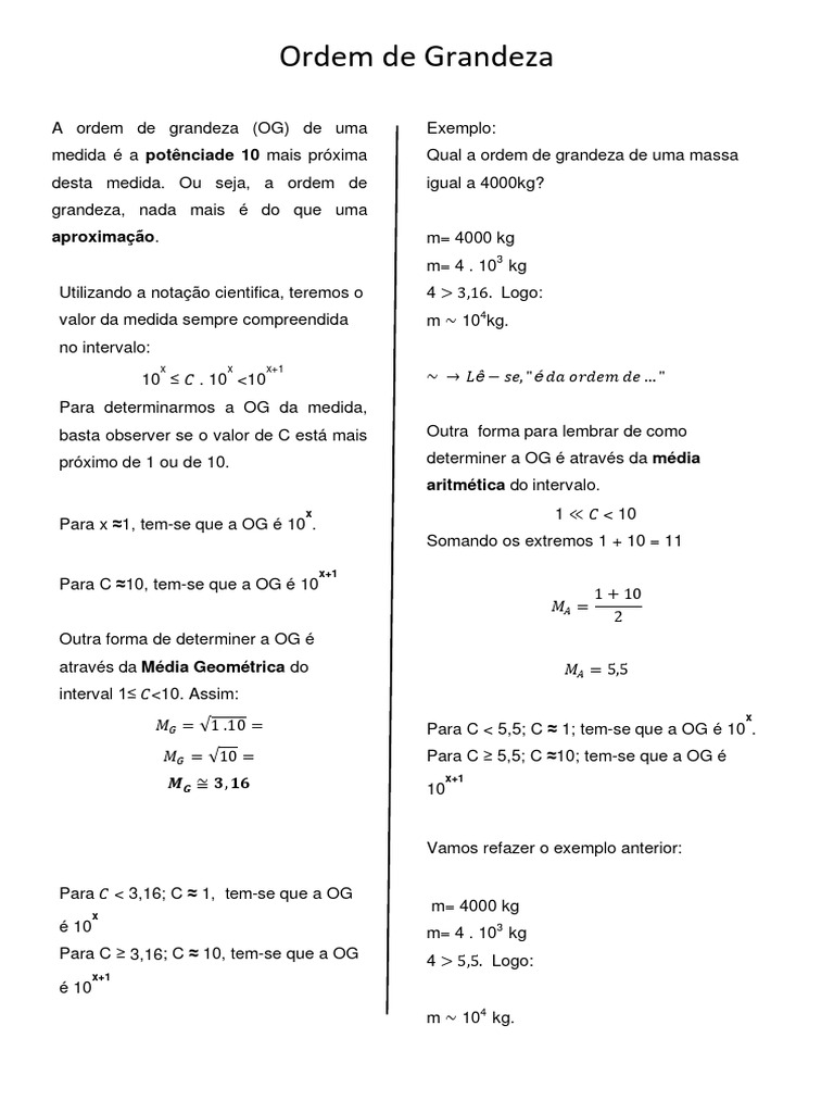 Ordem de Grandeza: Conceitos e Exemplos | PDF | Ciências Físicas
