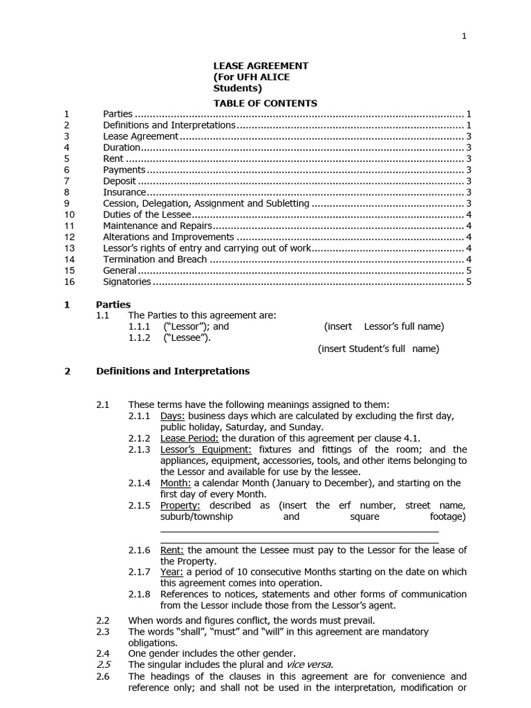UFH Alice Student Lease Agreement | PDF | Lease | Civil Law (Legal System)