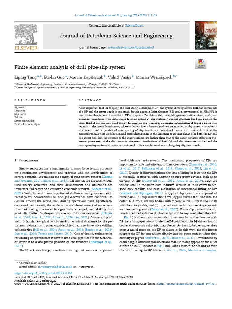 Finite Element Analysis of Drill Pipe - 2023 - Journal of Petroleum ...