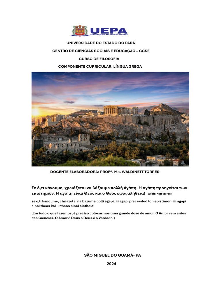 Apostila De Grego Unidade I 1 Pdf Grego Idioma Linguagem Natural