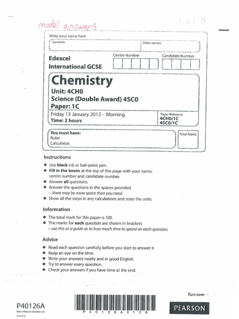 Edexcel International GCSE Chemistry Paper | PDF | Chemical Equilibrium ...