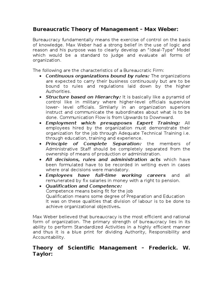Bureaucratic Theory of Management | PDF | Bureaucracy | Competence ...