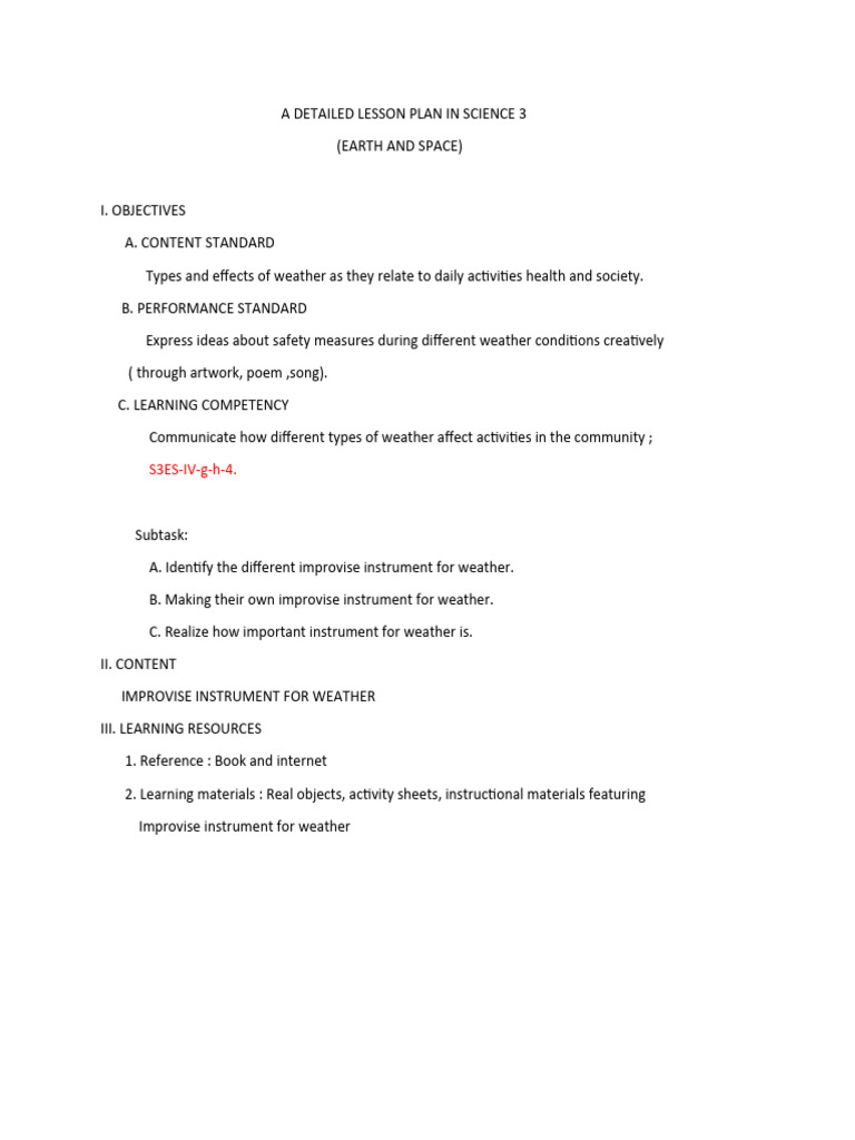 Lesson Plan in Science 3 | PDF | Thermometer | Cloud