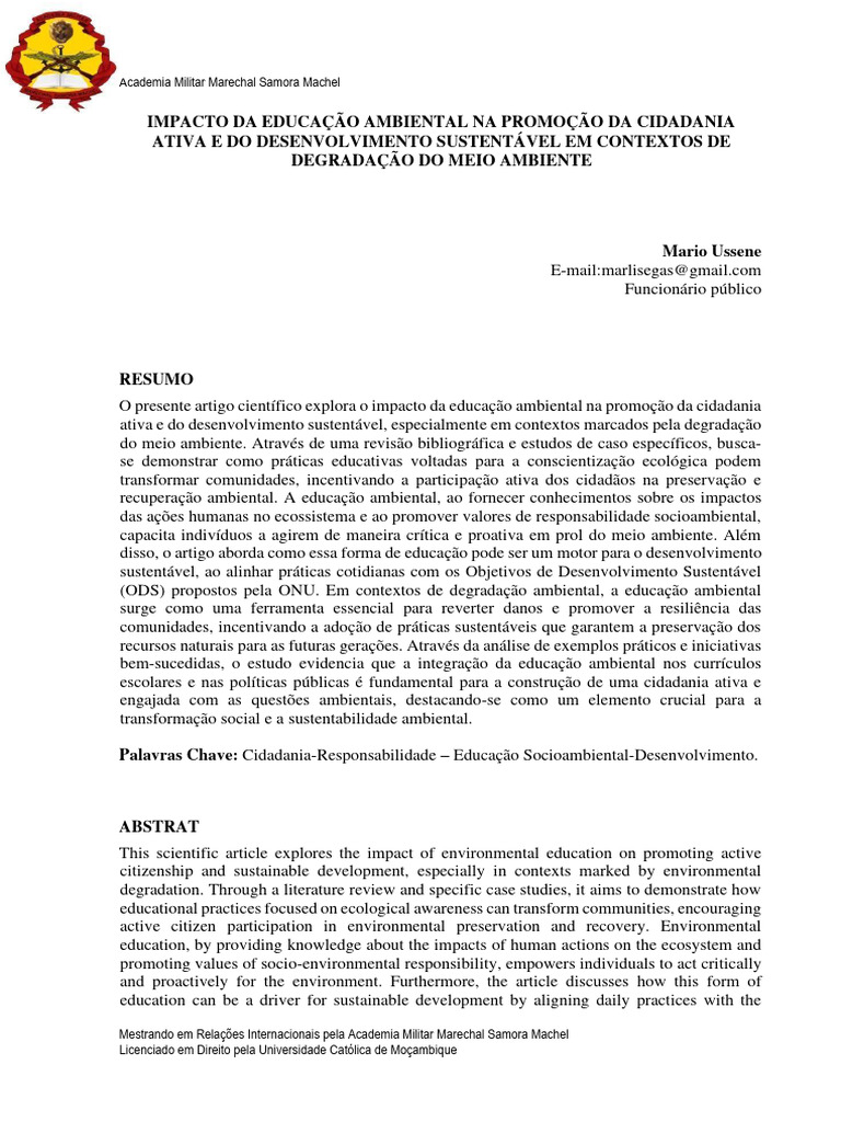 Educação Ambiental e Cidadania Ativa | PDF | Sustentabilidade ...