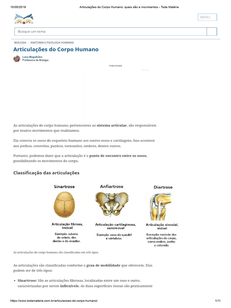 Articulações do Corpo Humano: Tipos e Funções | PDF | Artrite ...